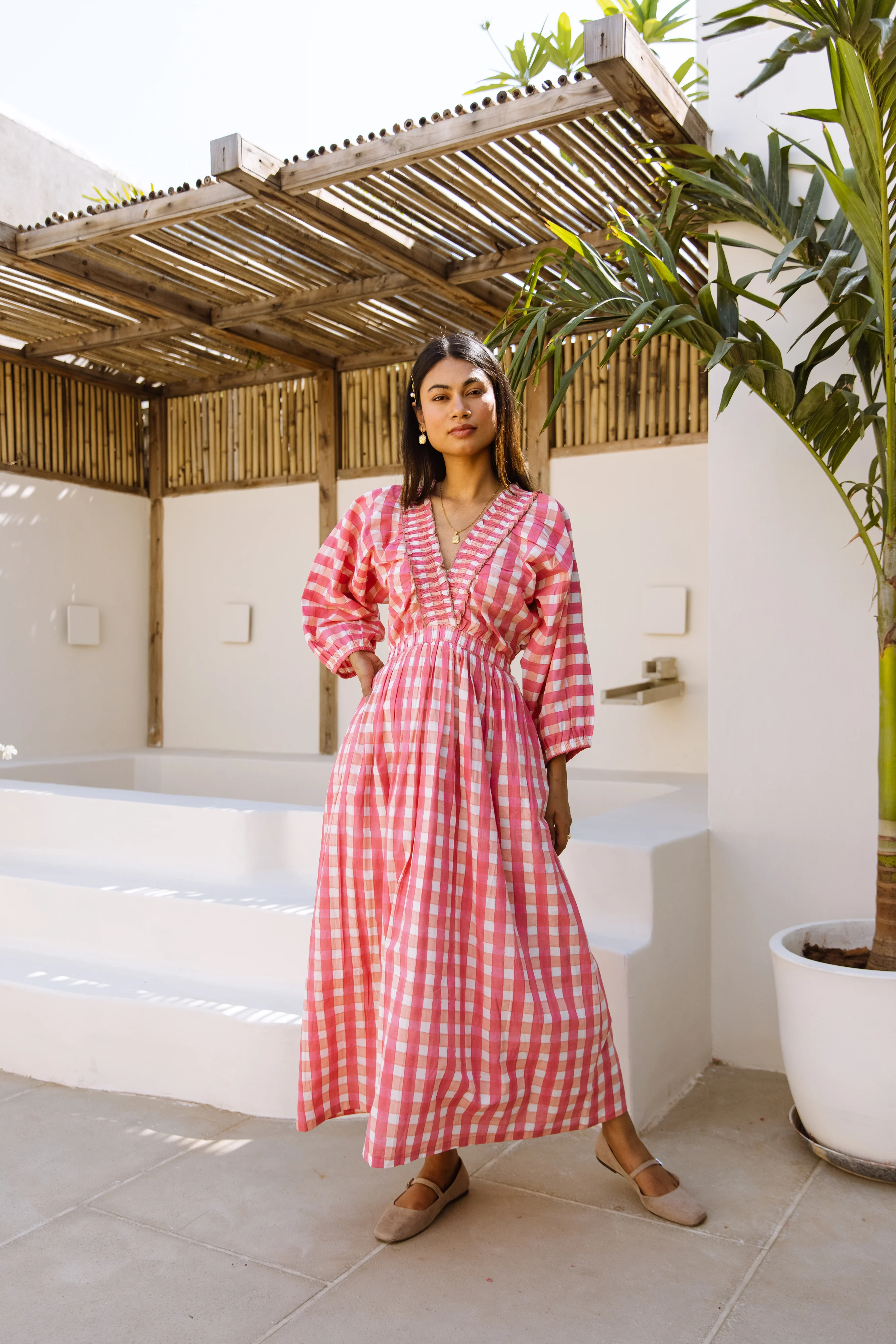 SALE The Piper Dress - Pink Gingham - Happy Cabbage London