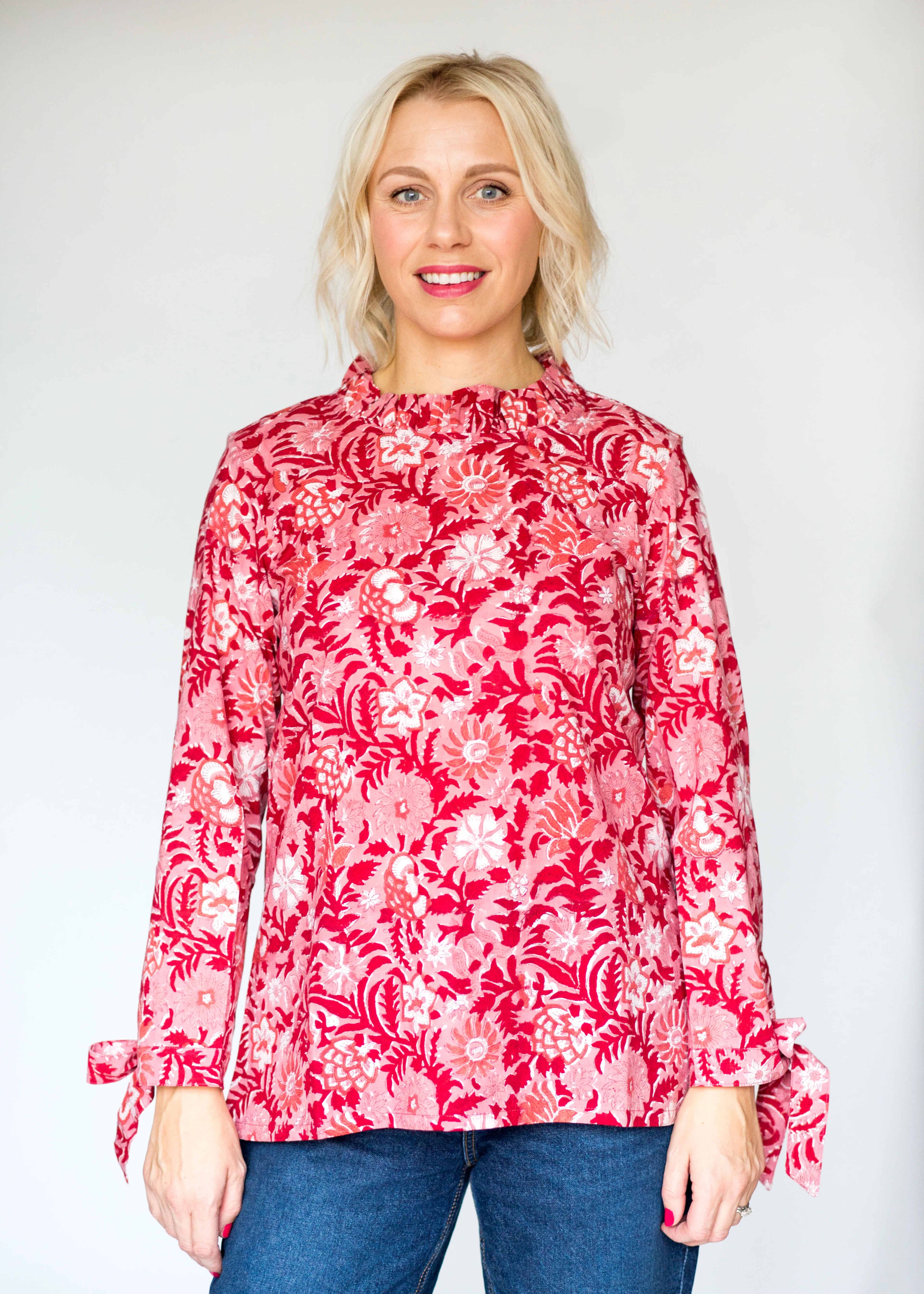 SALE Bow Collar Blouse - Raspberry Pink - Happy Cabbage London