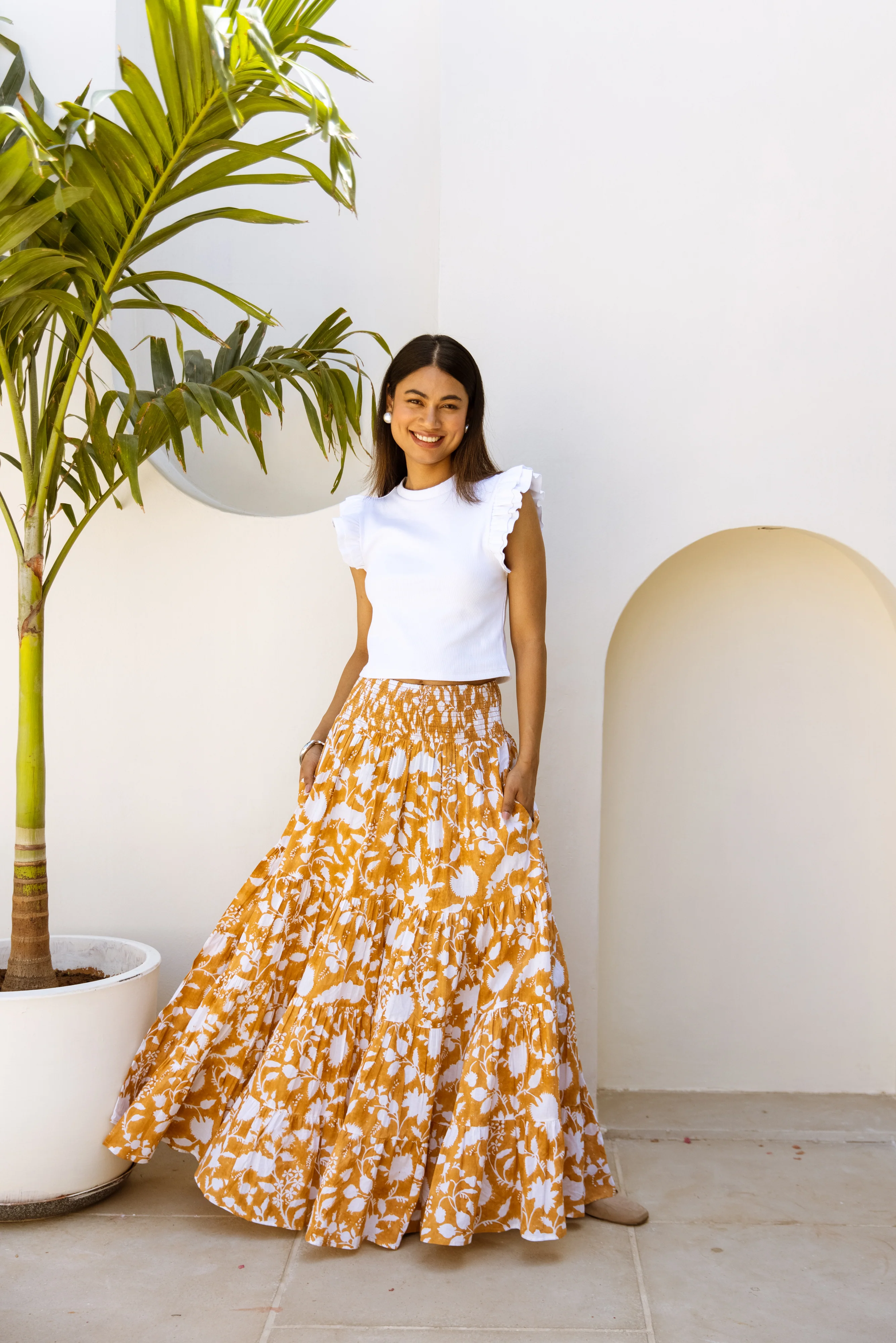The Pia Skirt - Ochre Print - Happy Cabbage London