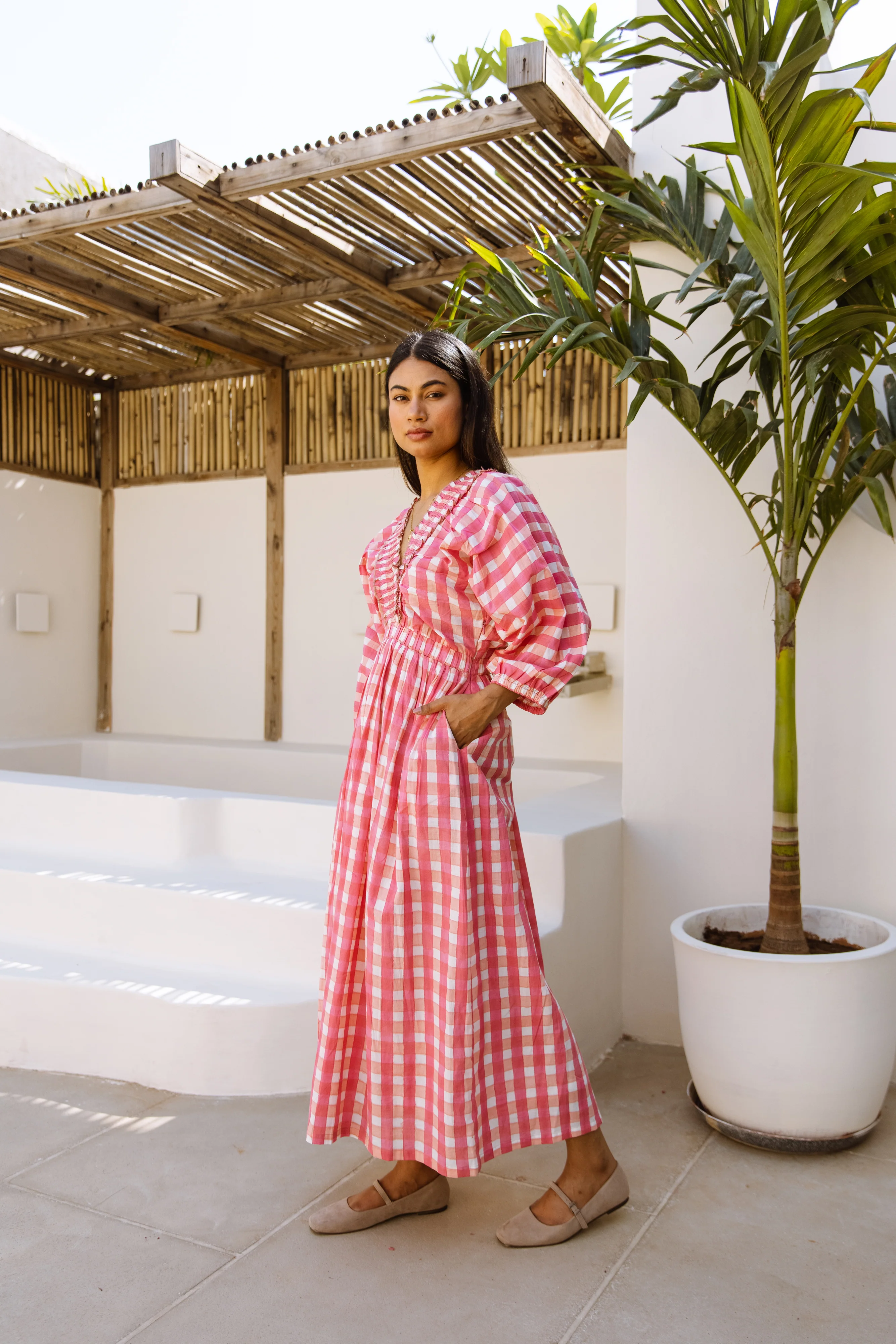 SALE The Piper Dress - Pink Gingham - Happy Cabbage London