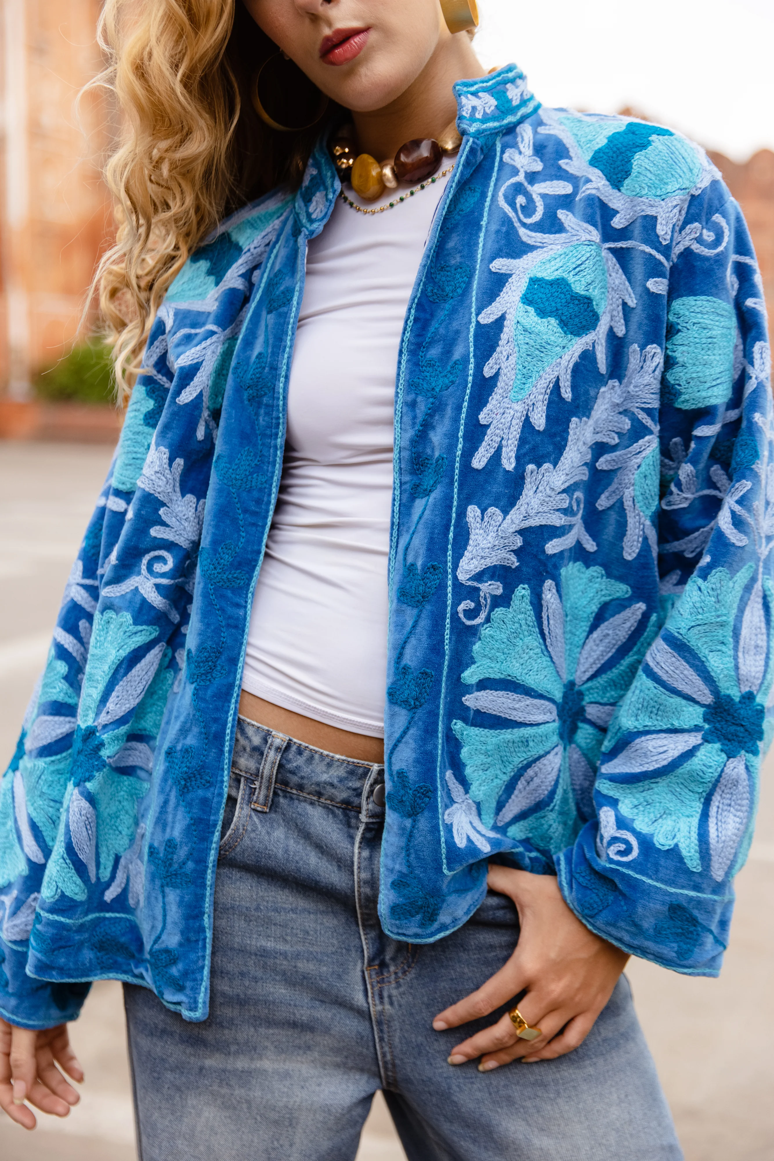 Embroidered Jacket - Electric Blue - Happy Cabbage London