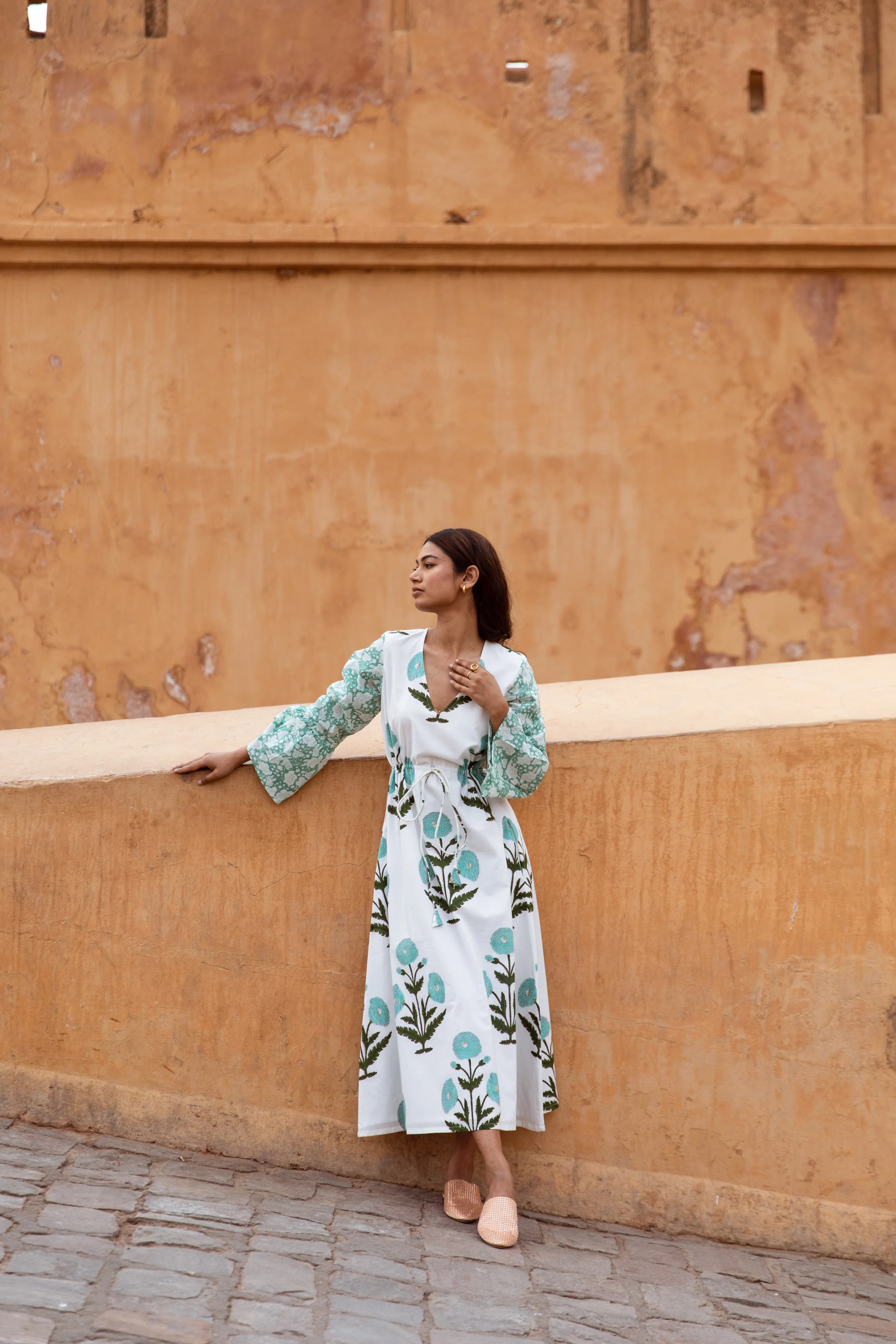 The Kate Dress - Aqua Green Floral Print - Happy Cabbage London