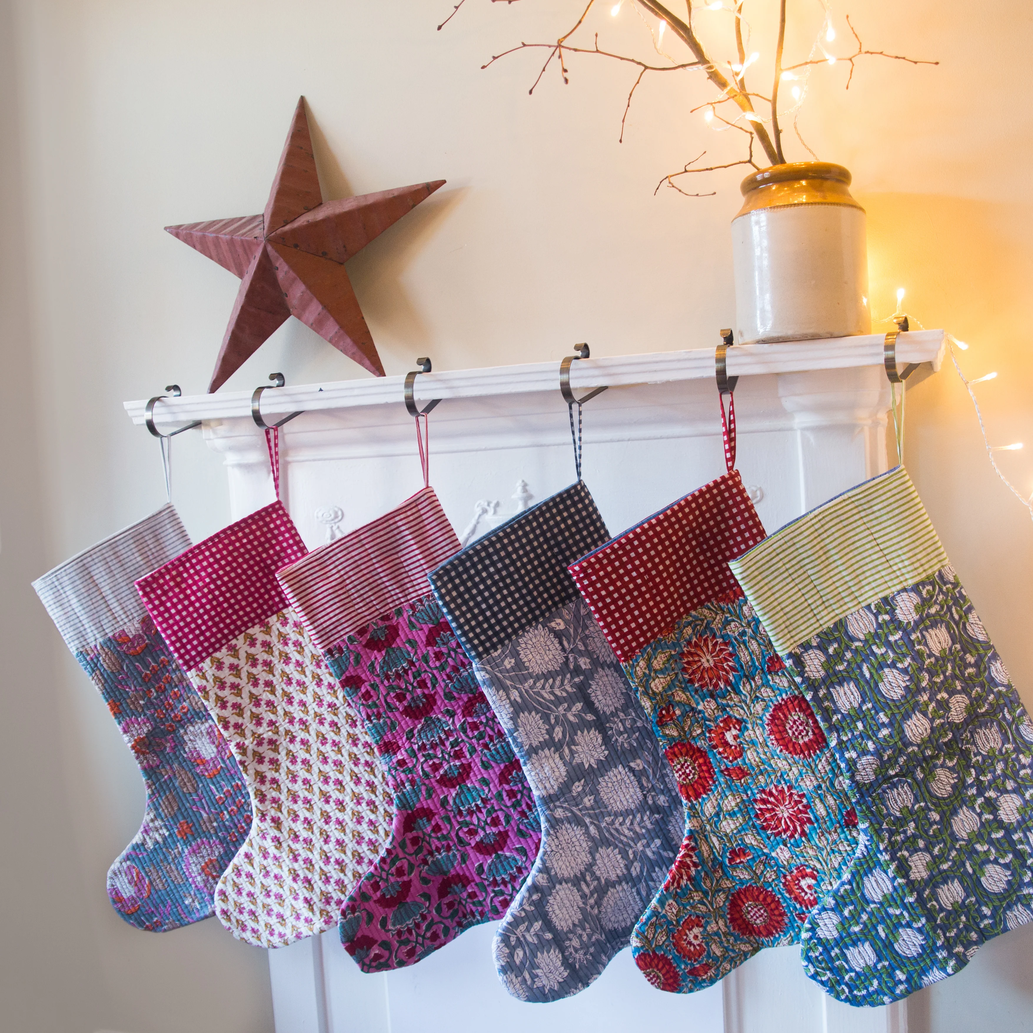 Luxury Quilted Christmas Stocking - Pink Flowers - Happy Cabbage London