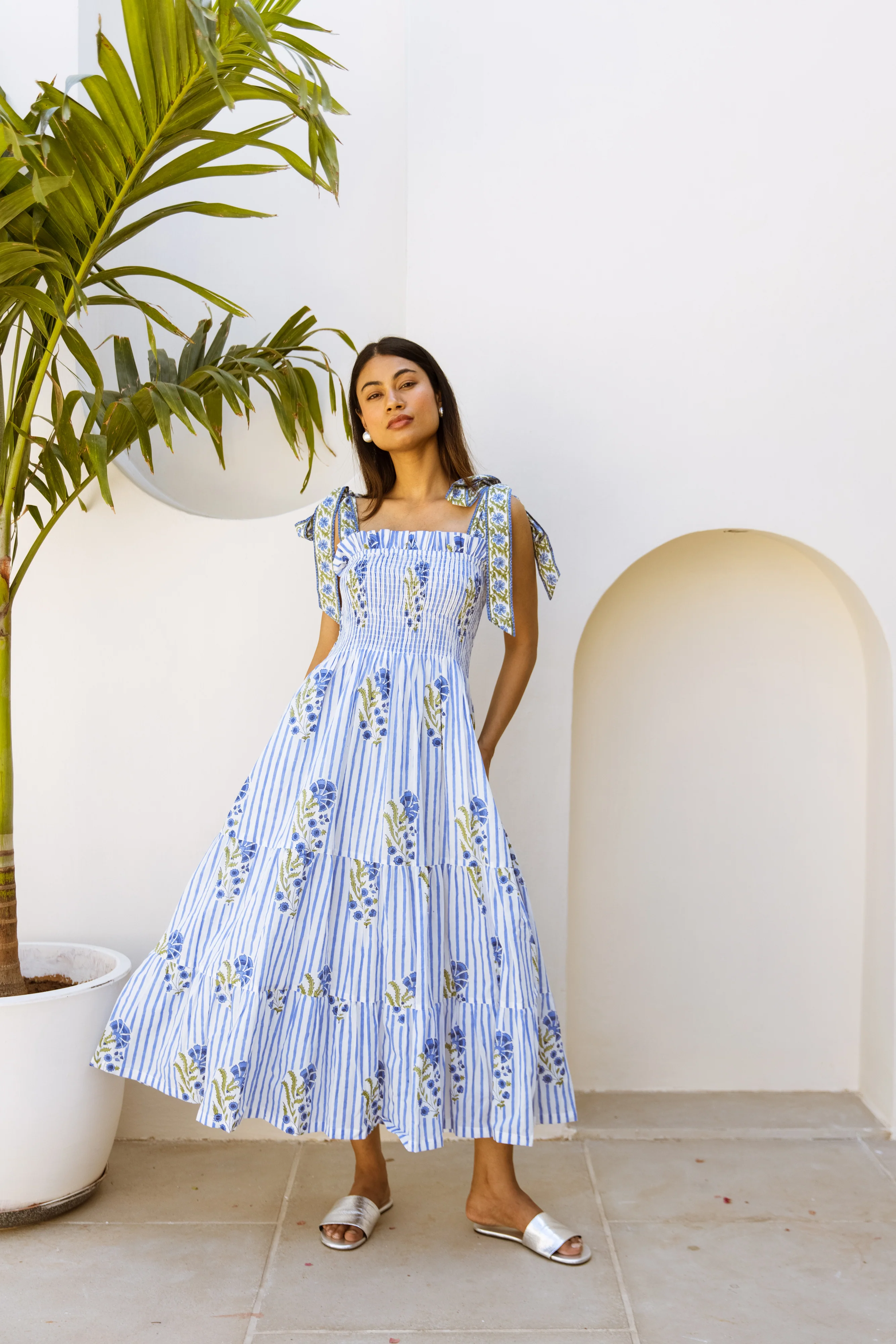 The Flo Sundress - Mughal Stripe Blue - Happy Cabbage London