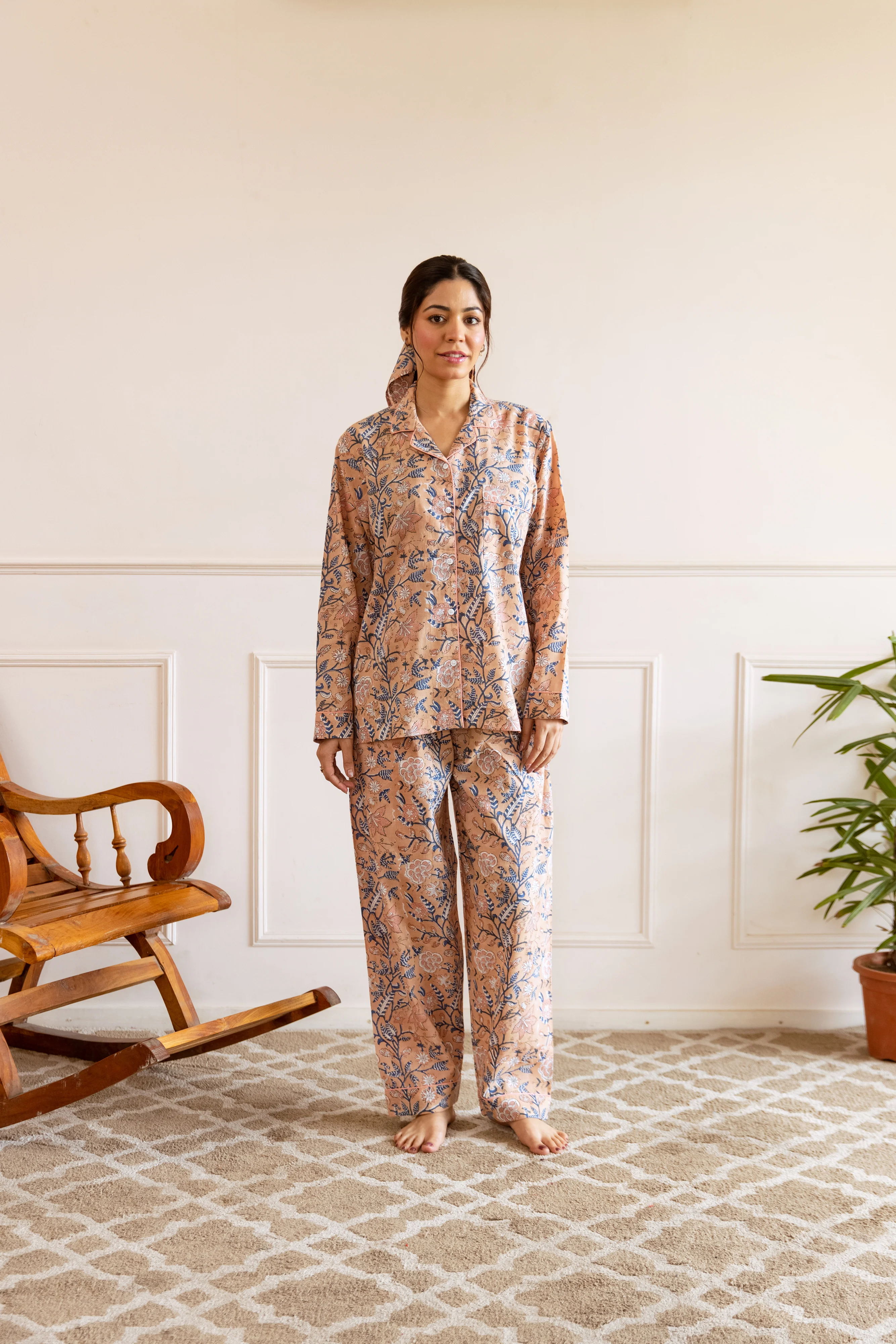 Long PJ Set - Soft Beige Rose - Happy Cabbage London