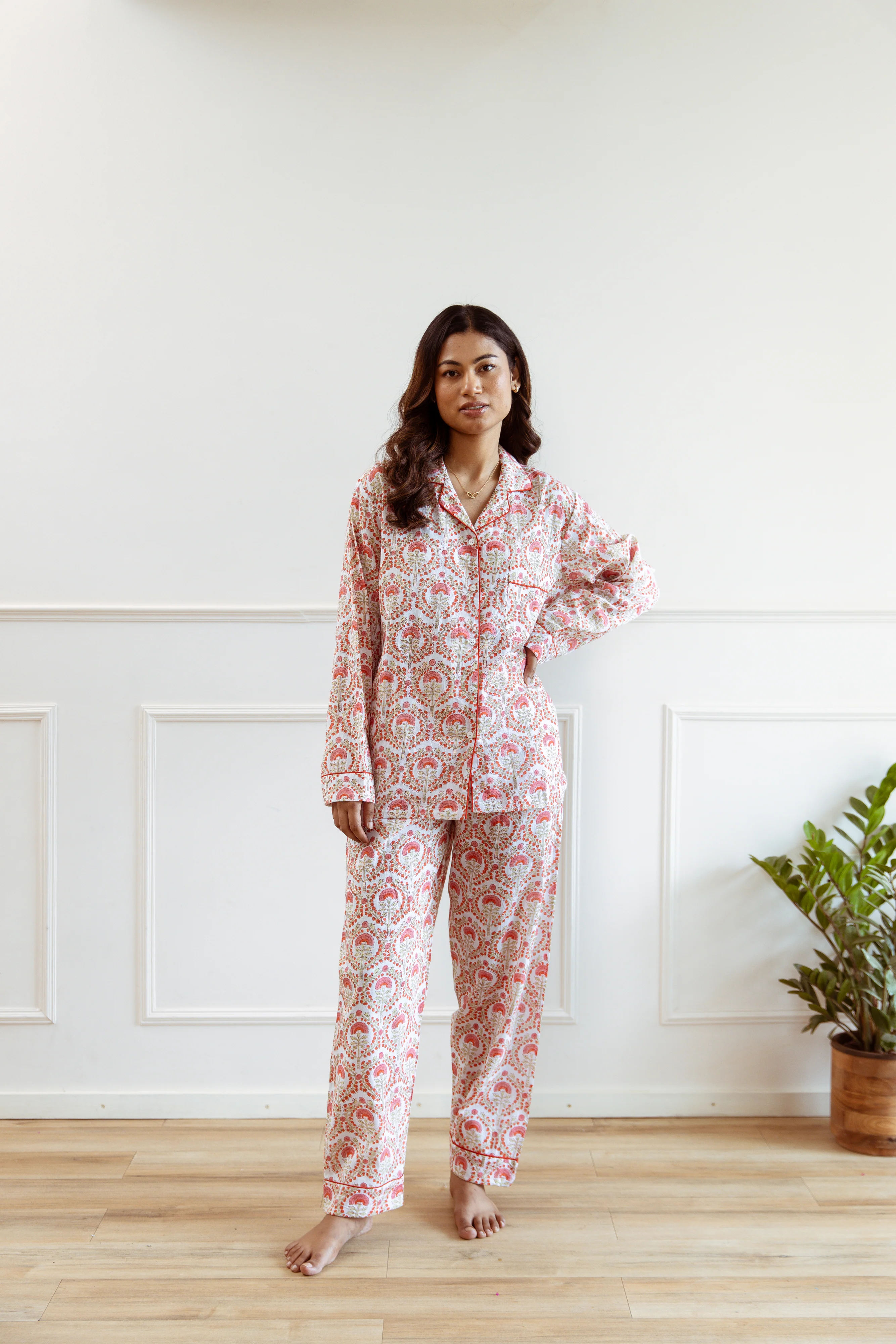 Long PJ Set - Pale Pink Floral Print - Happy Cabbage London