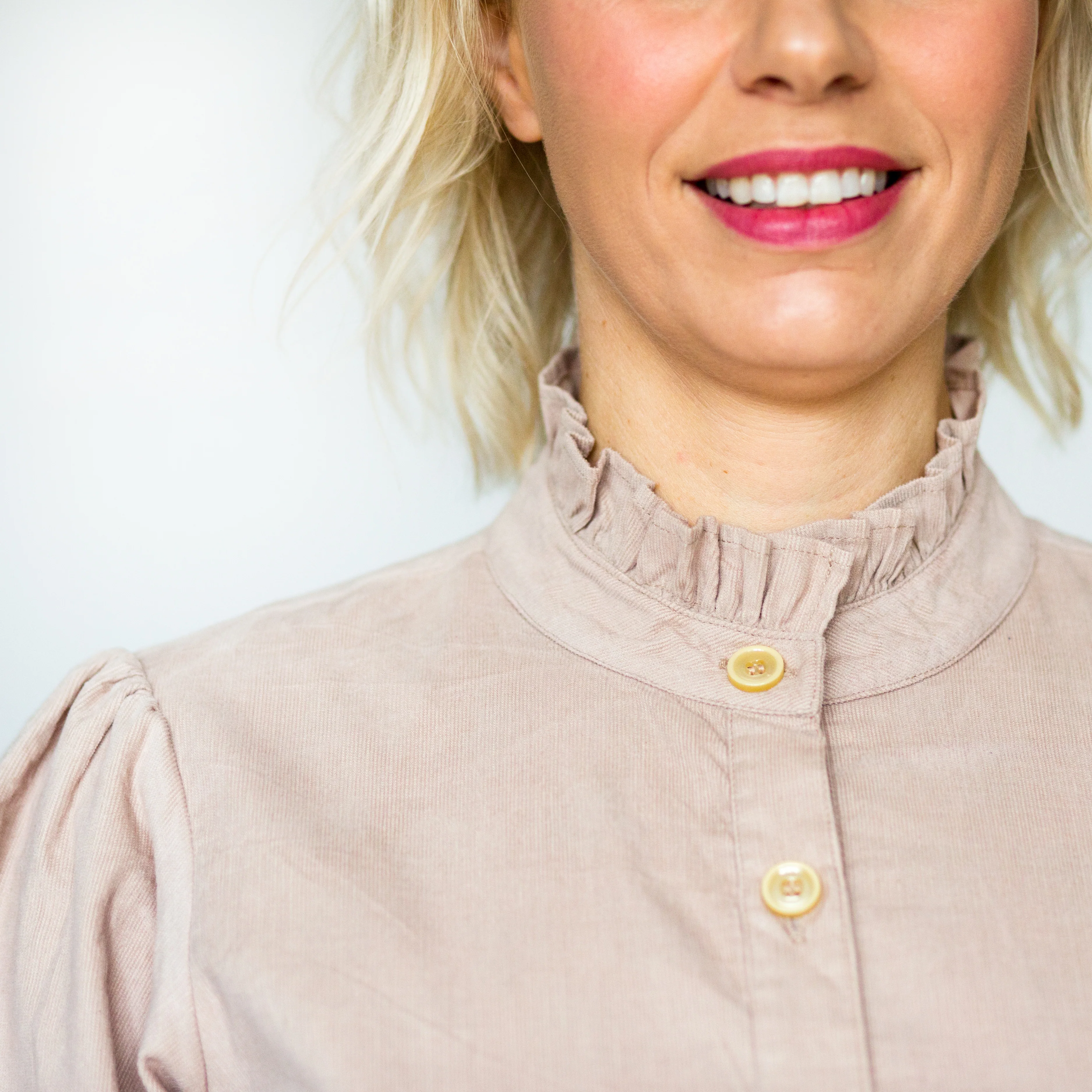 SALE The Sylvie, Pale Dusky Pink Corduroy Dress with Block Print Lining - Happy Cabbage London