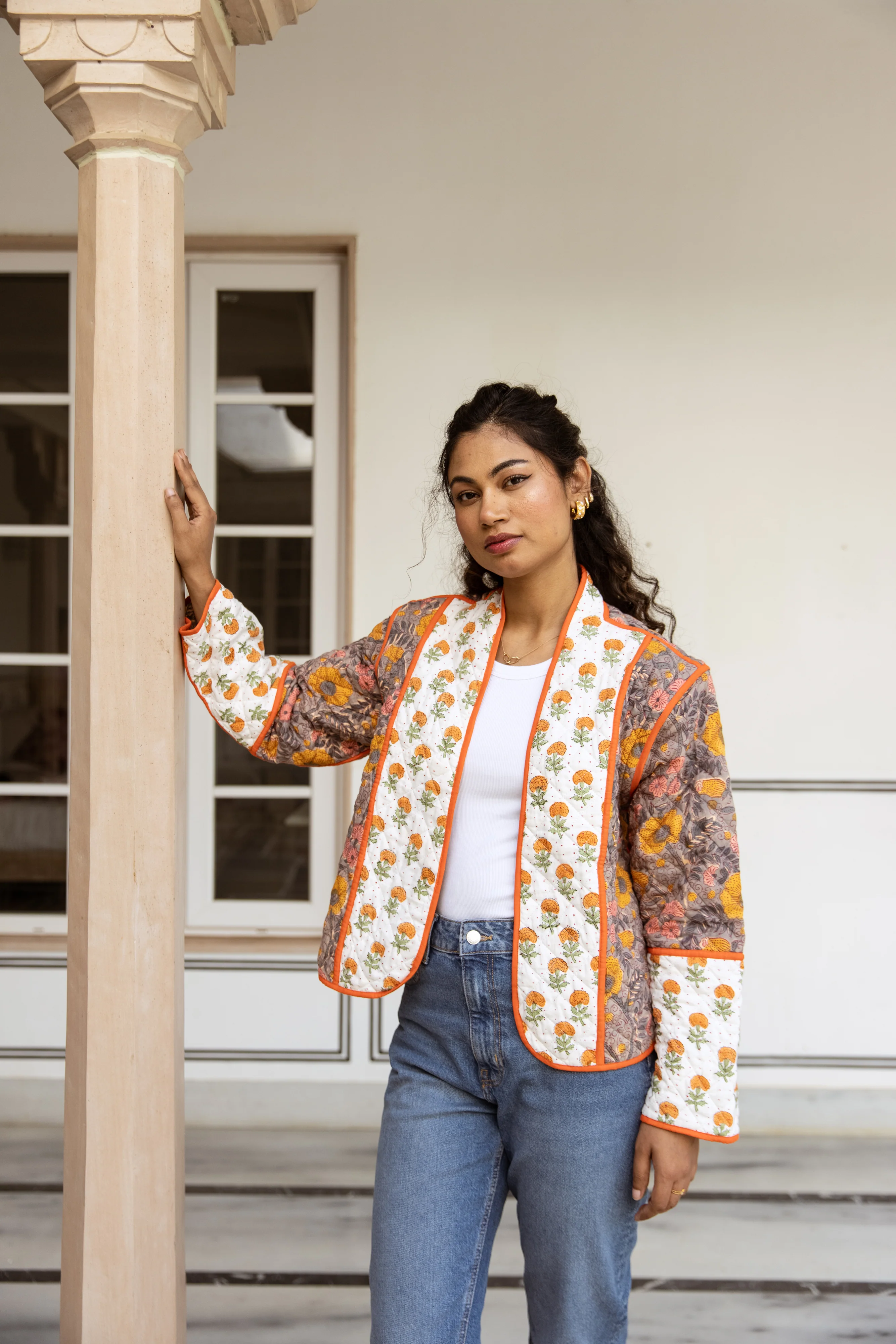 SALE Quilted Jacket & Waistcoat in 1 - Grey & Marigold - Happy Cabbage London