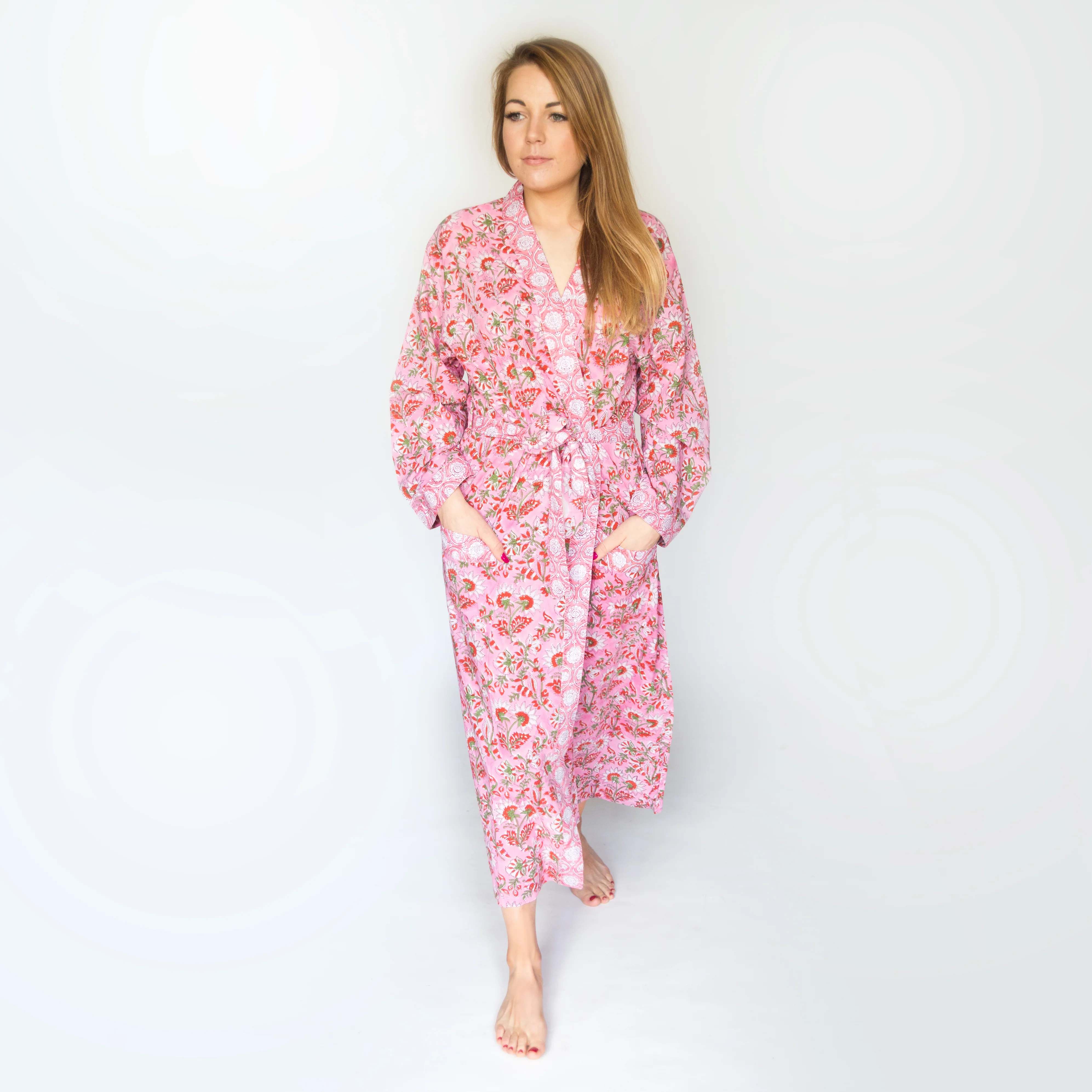 Long Cotton Robe - Soft Pink - Happy Cabbage London