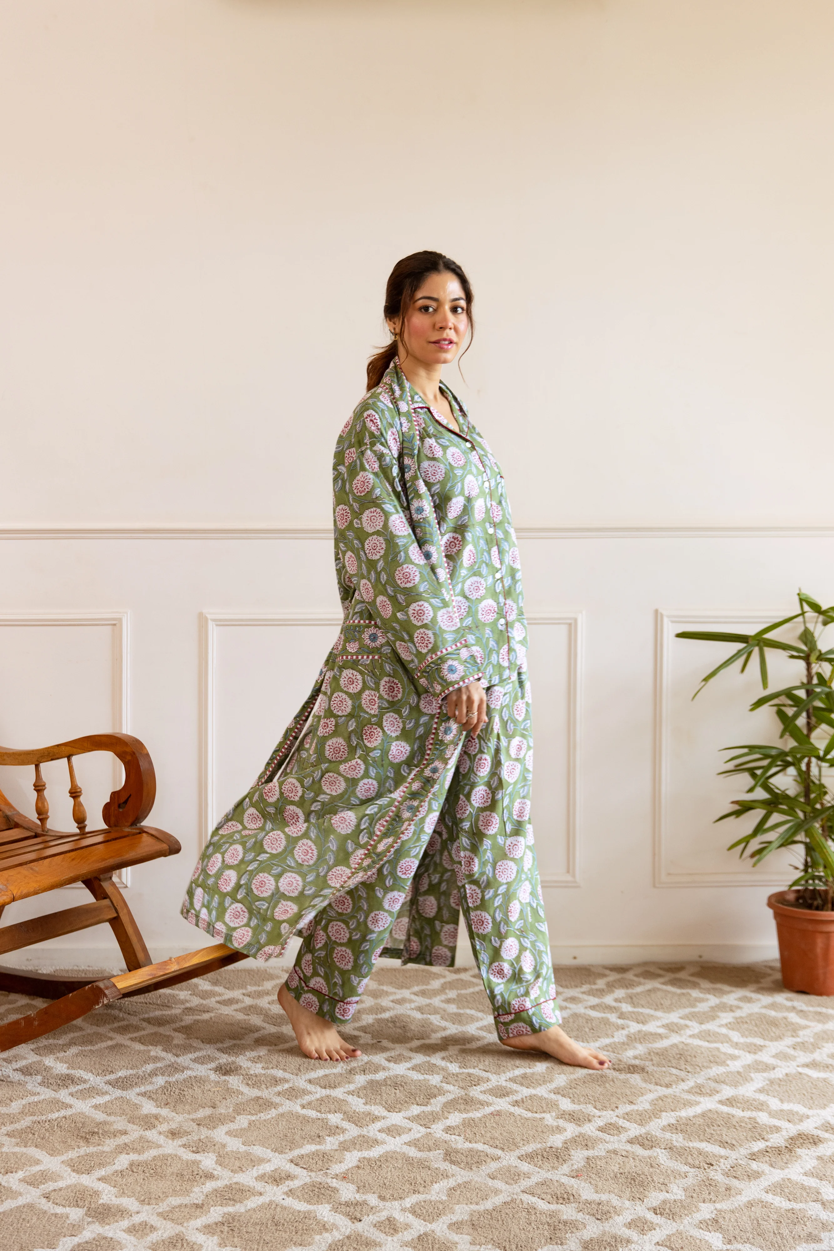 Long Cotton Robe - Dusky Garden - Happy Cabbage London