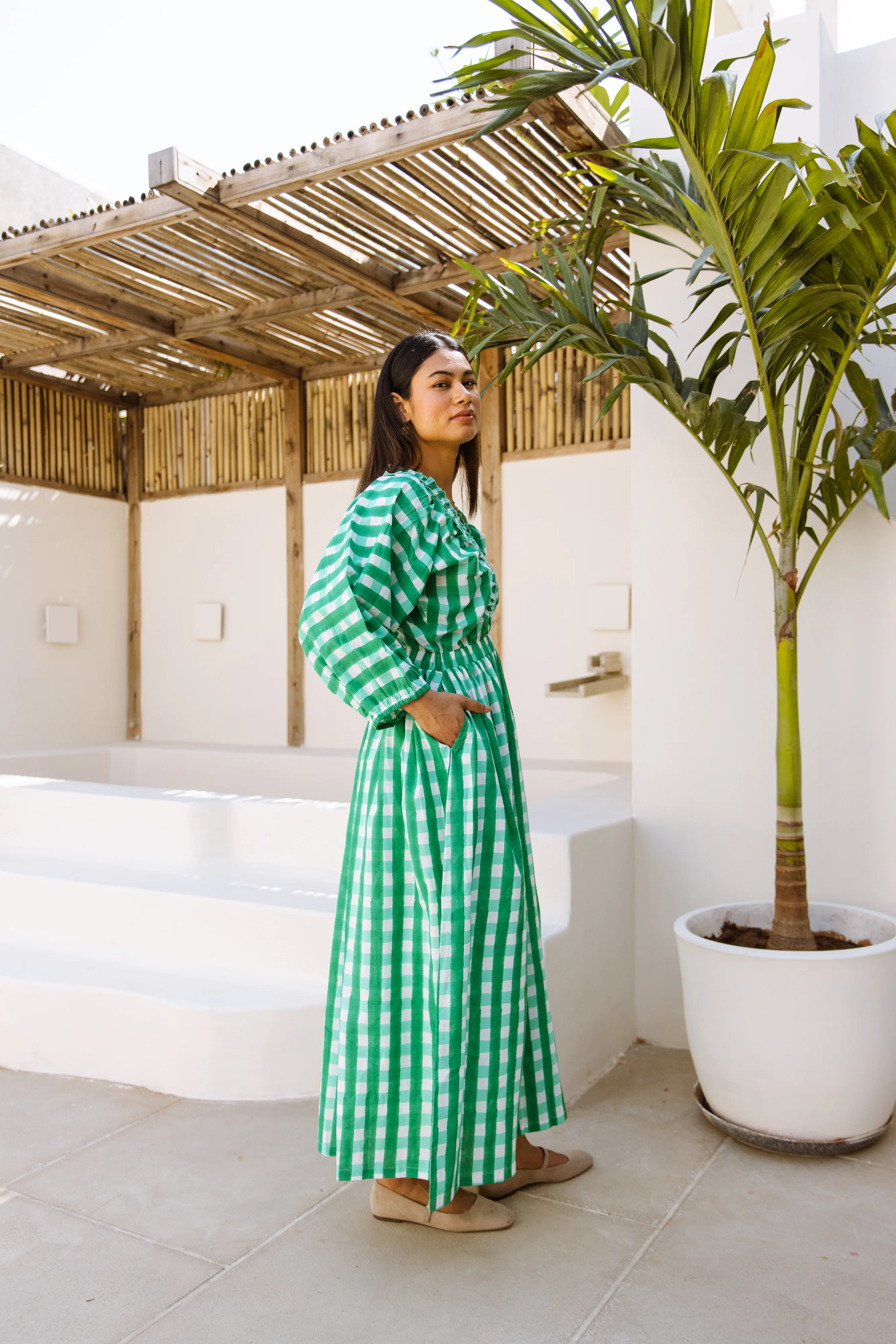 SALE The Piper Dress - Green Gingham - Happy Cabbage London