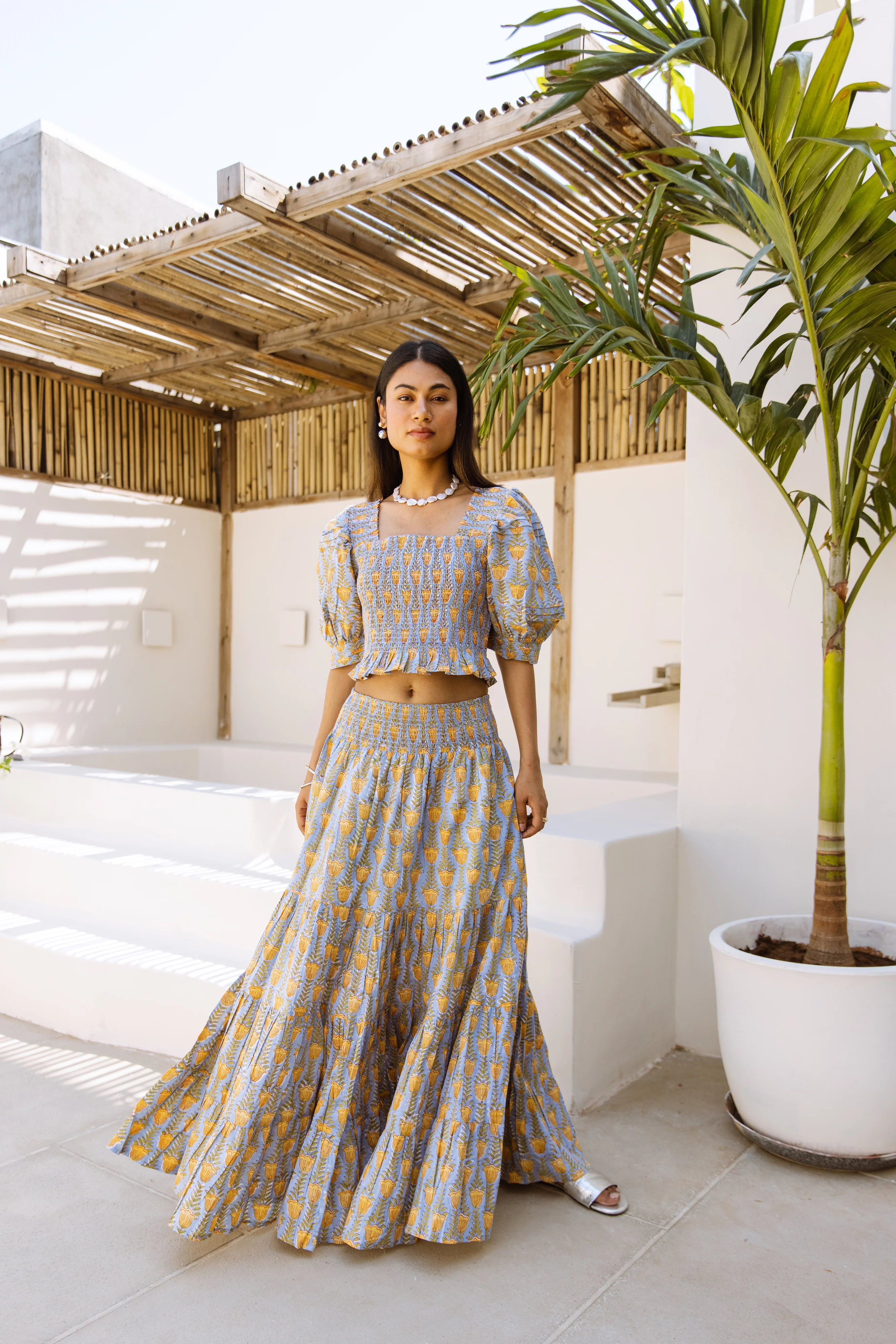 The Pia Skirt - Soft Blue and Yellow - Happy Cabbage London