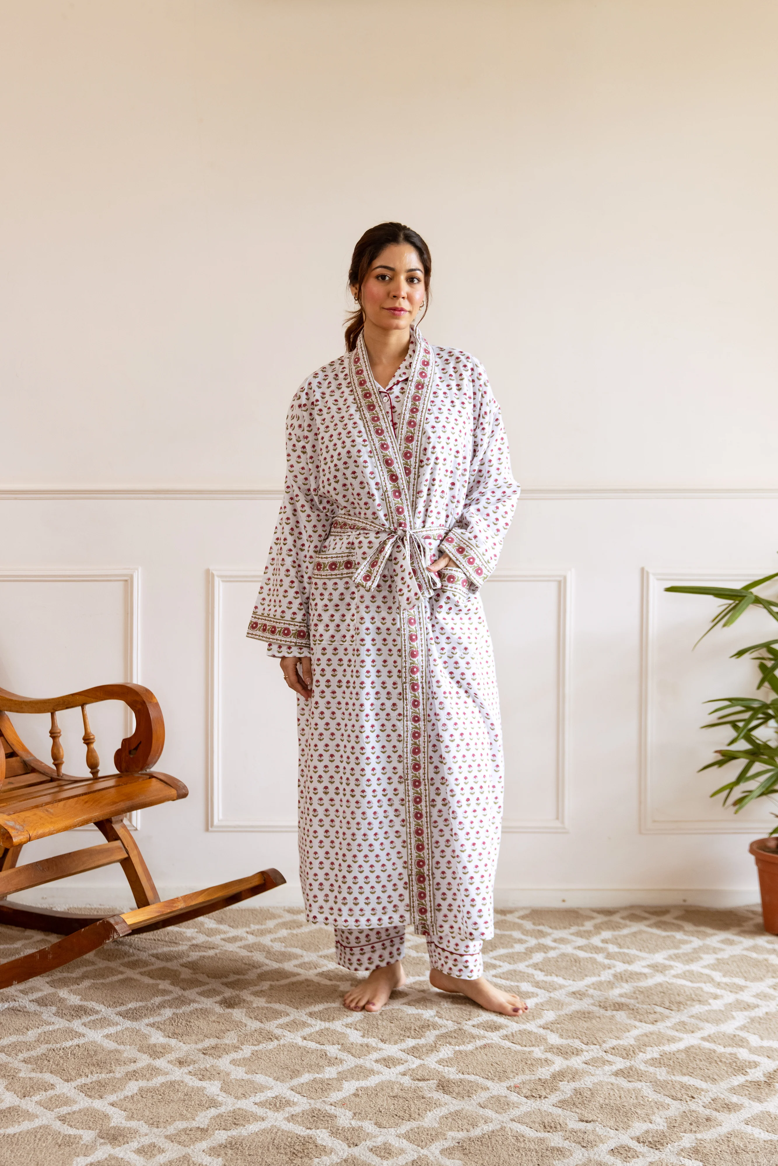 Long Cotton Robe - Wild Rose - Happy Cabbage London