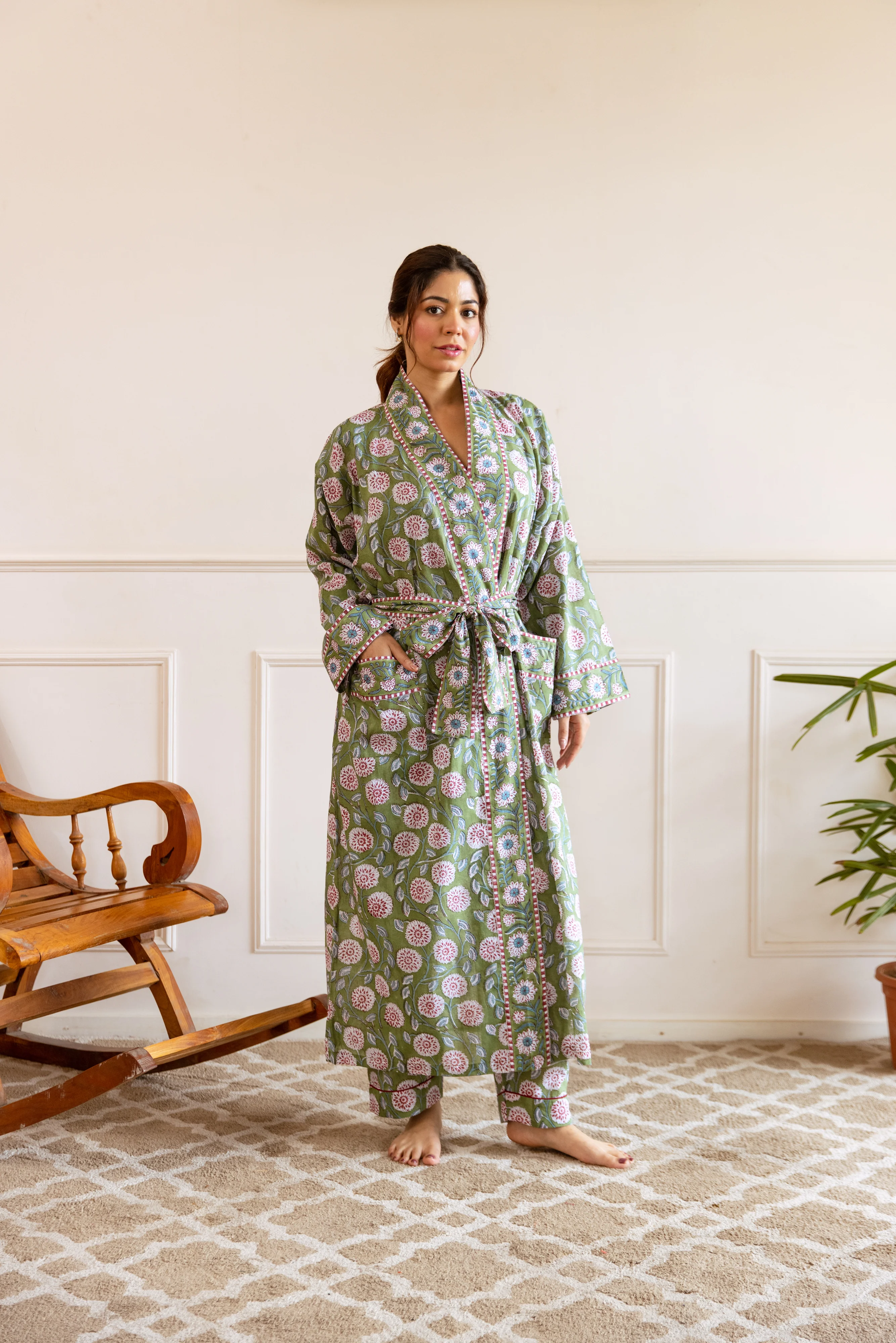 Long Cotton Robe - Dusky Garden - Happy Cabbage London